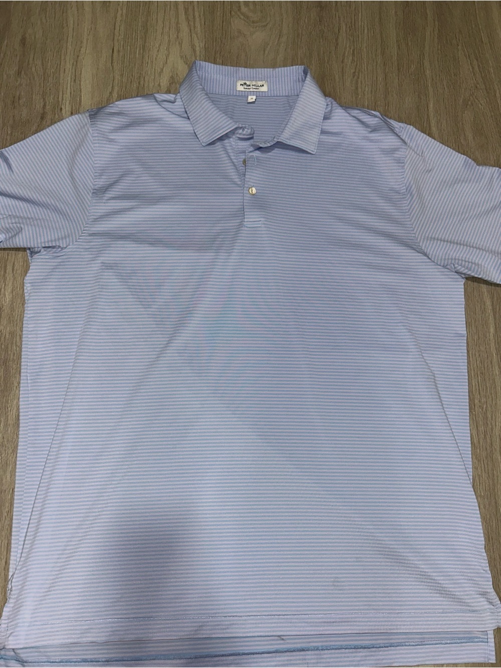 Peter Millar light blue and pink/white summer comfort performance polo shirt XL